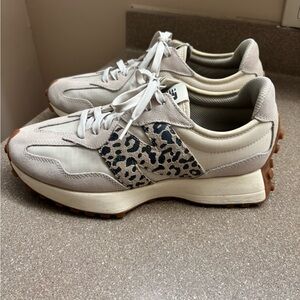 New Balance Cream and Tan Sneakers with Leopard Detail
